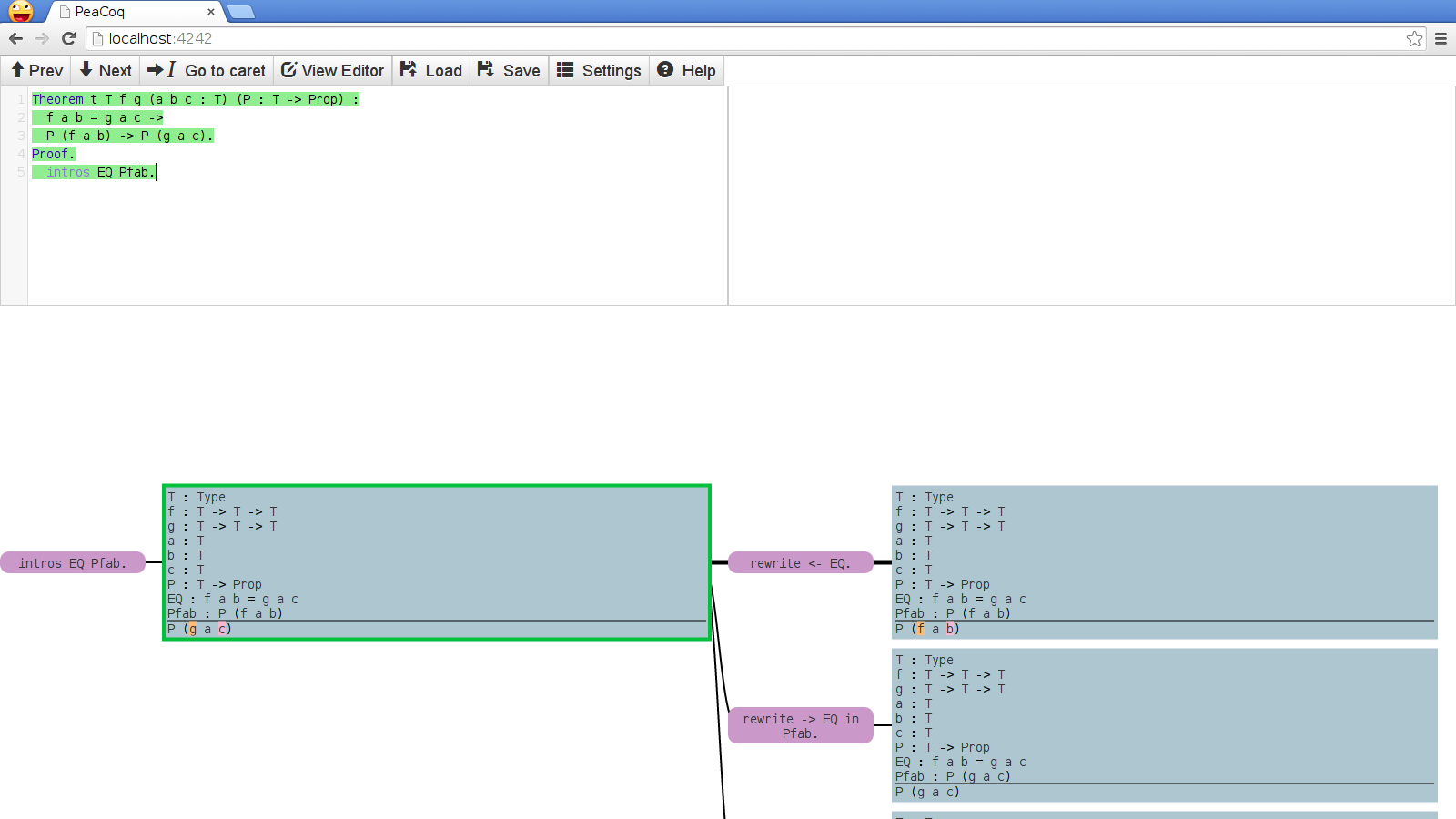 Coq proof visualisation: PeaCoq